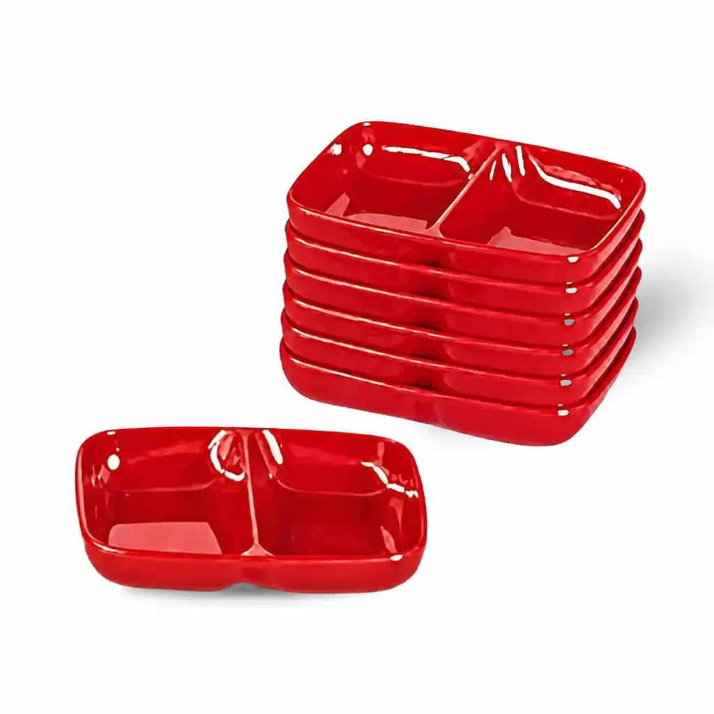 [K1981.5-R] Rectangular Twin Sauce Dish 3.5" (Red)